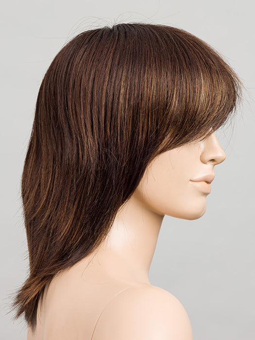 DARK CHOCOLATE ROOTED 6.33.20 | Dark Brown and Dark Auburn with Light Strawberry Blonde Blend and Shaded Roots