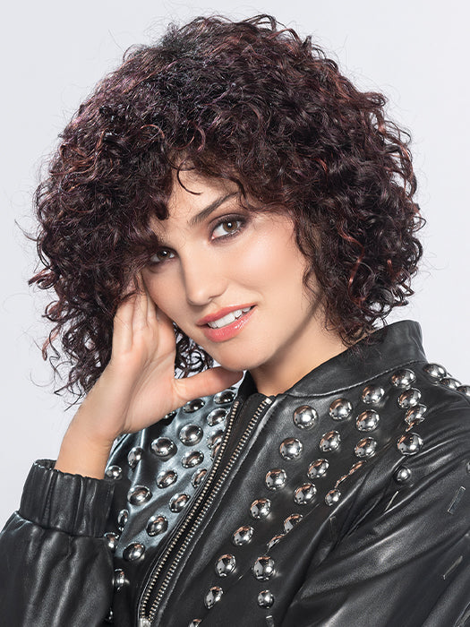DISCO by ELLEN WILLE in AUBERGINE ROOTED 131.133.132 | Darkest Brown with hints of Plum at the base and Bright Cherry Red and Dark Burgundy Highlights