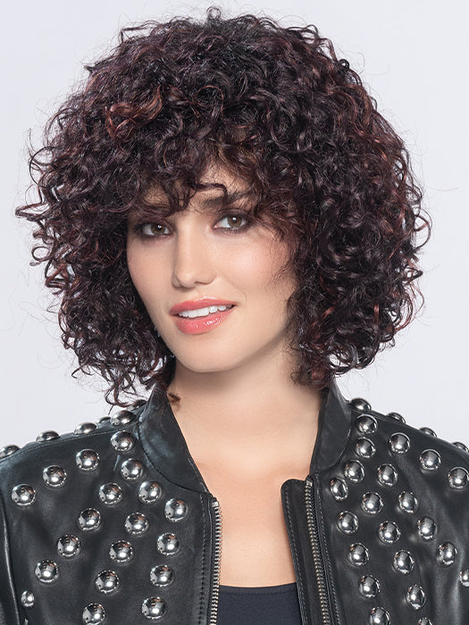 DISCO by ELLEN WILLE in AUBERGINE ROOTED 131.133.132 | Darkest Brown with hints of Plum at the base and Bright Cherry Red and Dark Burgundy Highlights